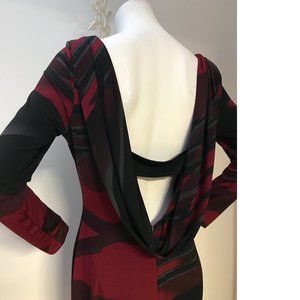 Le Chateau XL Crimson Red Black Open Back Drape Bodycon Dress Lauren Holly NWT